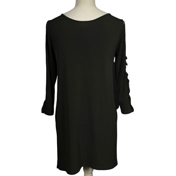 Clara Sun Woo Tunic Size XS Black V Neck Sheer Mesh Ruched Sleeve Long Lagenlook - Picture 3 of 10